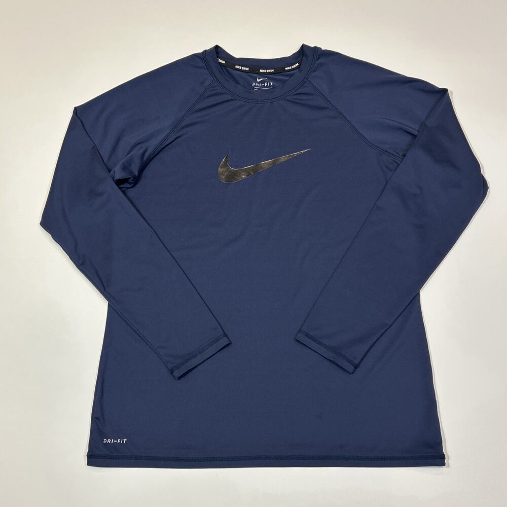 Nike Women’s Large Dri-Fit Long Sleeve Swim Shirt Navy Swoosh Top